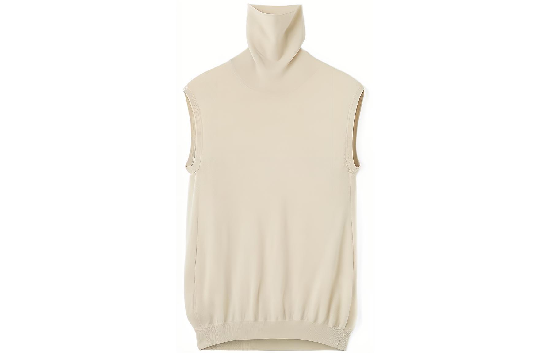 (Women) TOTEME SS22 Beige Minimalist High Neck Sleeveless Pullover Top 223587319021