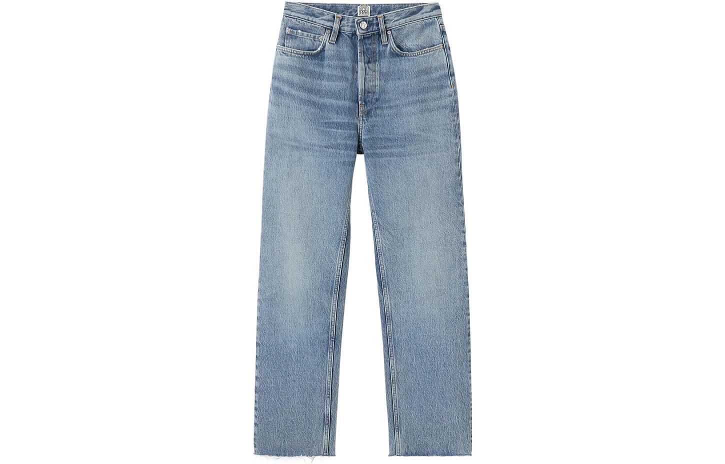 (Women) TOTEME SS22 High-Waisted Frayed Straight-Leg Jeans Women’s Blue 222235741485