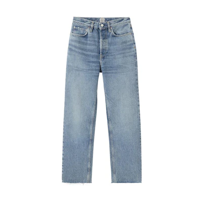 (Women) TOTEME SS22 High-Waisted Frayed Straight-Leg Jeans Women’s Blue 222235741485