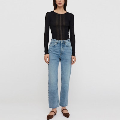 (W) TOTEME SS22 Seluar Jeans Wanita Biru Pinggang Tinggi Lurus dengan Hujung Rumbai 222235741485 Lookbook (W) TOTEME SS22 Seluar Jeans Wanita Biru Pinggang Tinggi Lurus dengan Hujung Rumbai 222235741485