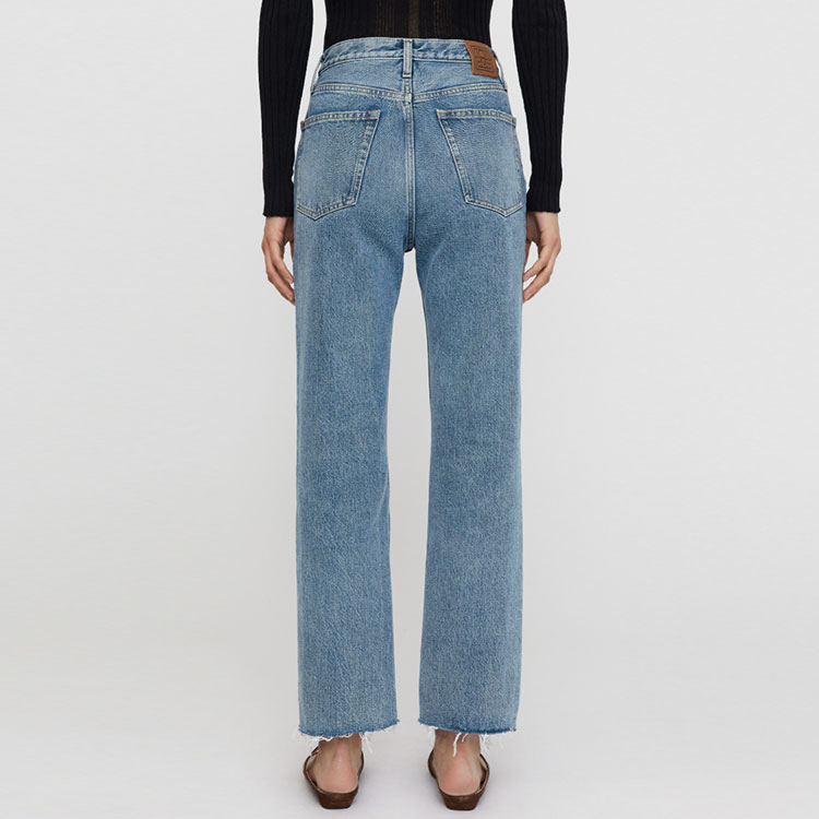 Purchase (W) TOTEME SS22 Seluar Jeans Wanita Biru Pinggang Tinggi Lurus dengan Hujung Rumbai 222235741485