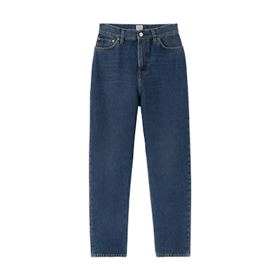 (Women) TOTEME SS22 Mid-Rise Pleated Tapered Jeans 223231741404
