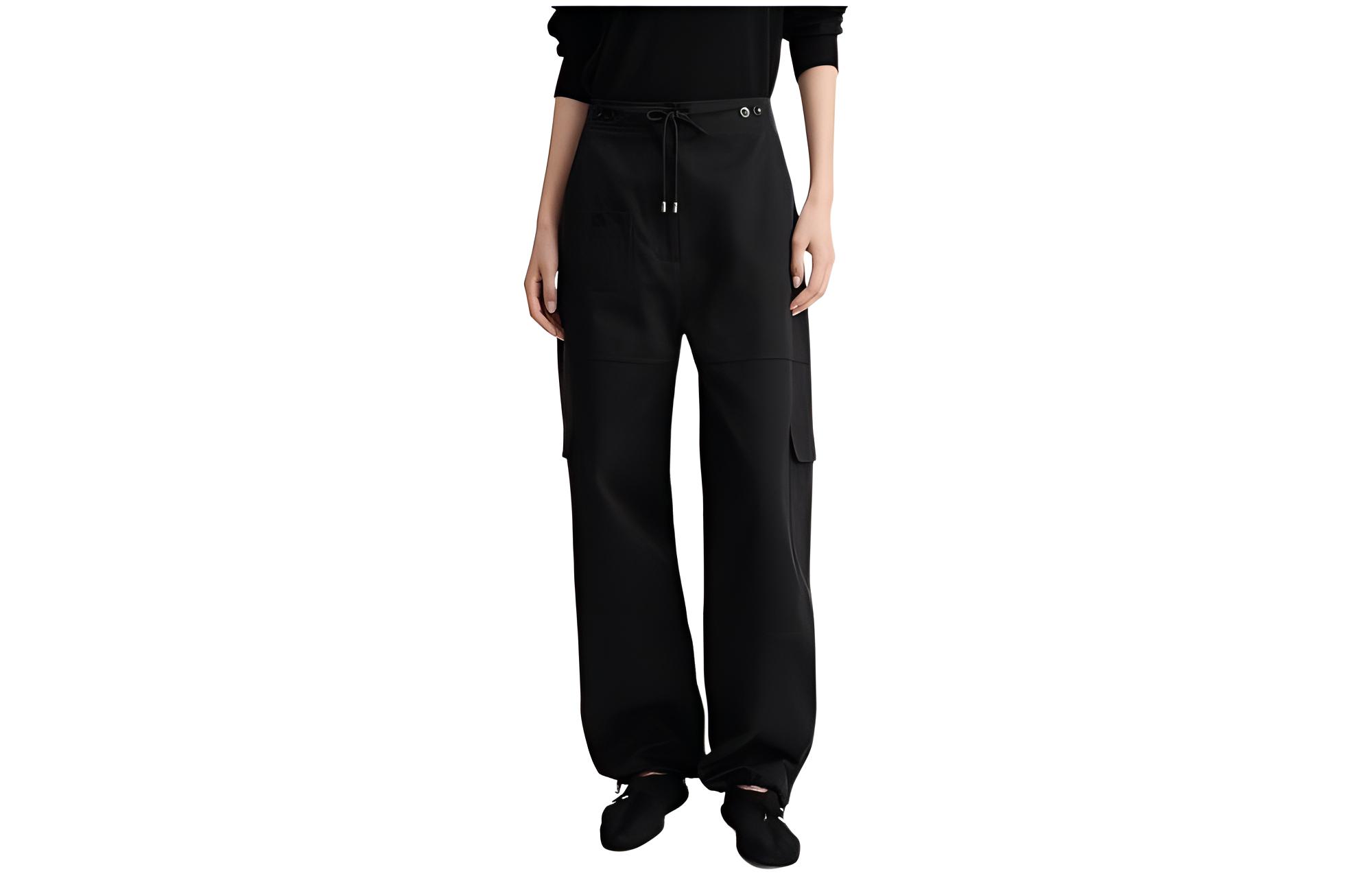 (Women) TOTEME SS24  Black Cotton Drawstring Utility Parachute Pants. 242WRB1702FB0158001