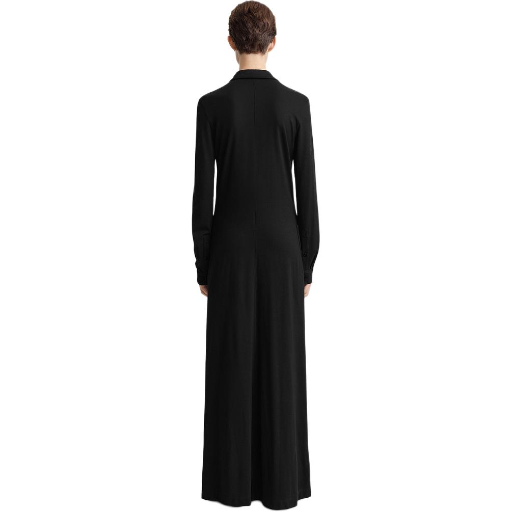 Shop (W) TOTEME SS24 Baju Maxi Hitam Lengan Panjang Kasual Warna Solid. 242WRD1692FB0161001