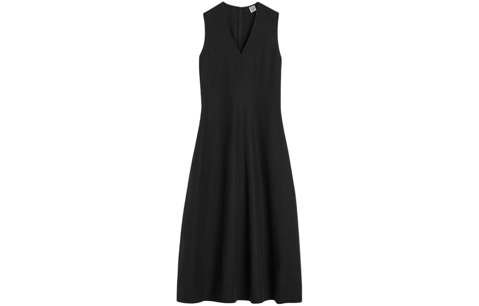 Order (W) TOTEME SS24 黑色无袖V领长连衣裙 242WRD2193FB0159001