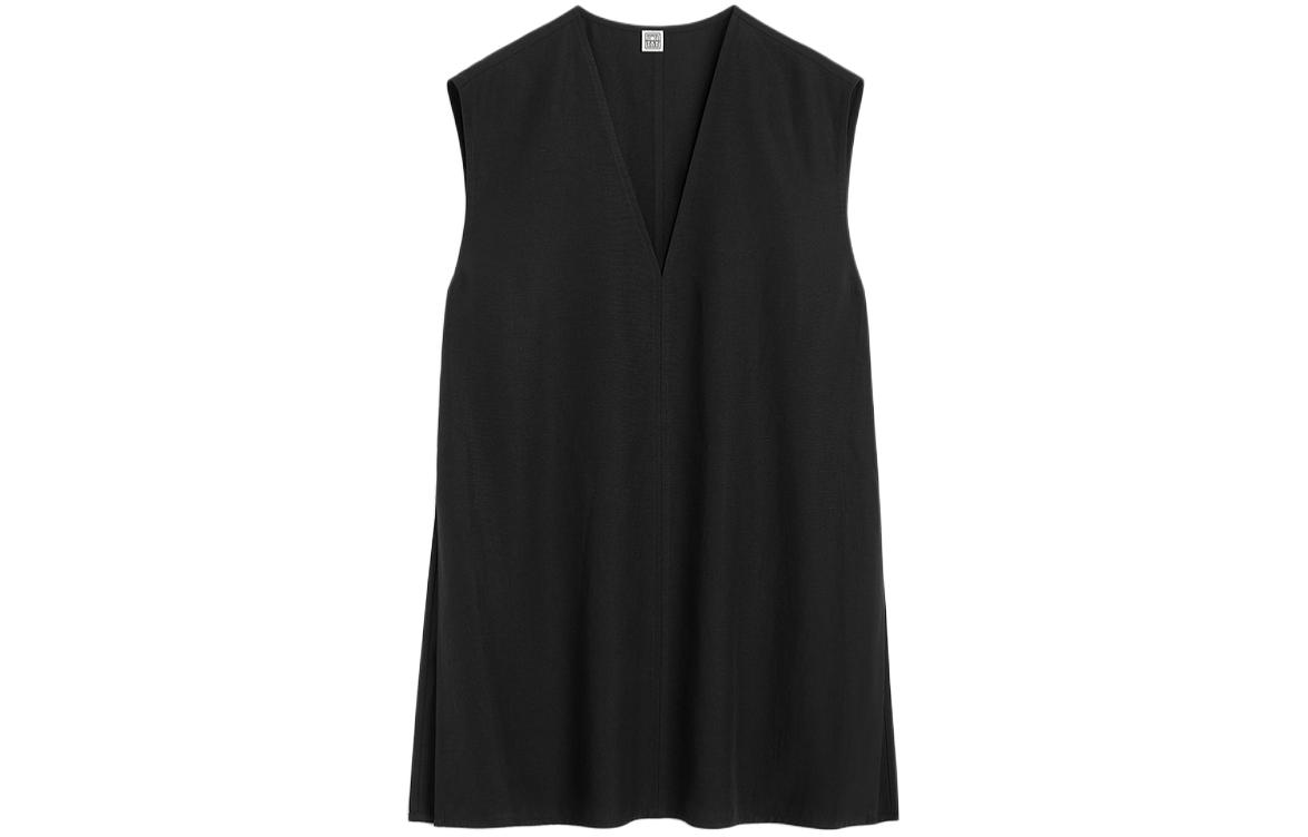 (Women) TOTEME SS24  Classic Loose Fit V-Neck Sleeveless Black Tank Top. 242WRT1462FB0159001