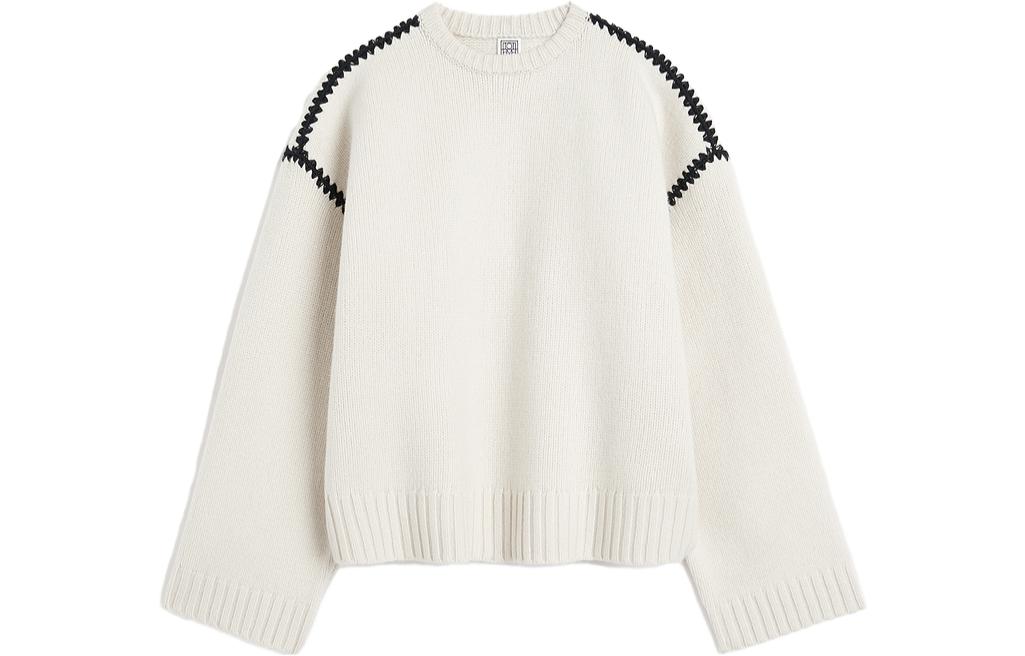 (Women) TOTEME SS24  Contrast Embroidered Pullover Sweater - White. 241WRT1025YA0004007