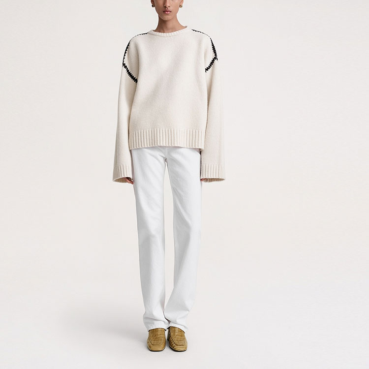 Lookbook (W) TOTEME SS24 對比刺繡套頭毛衣 - 白色 241WRT1025YA0004007