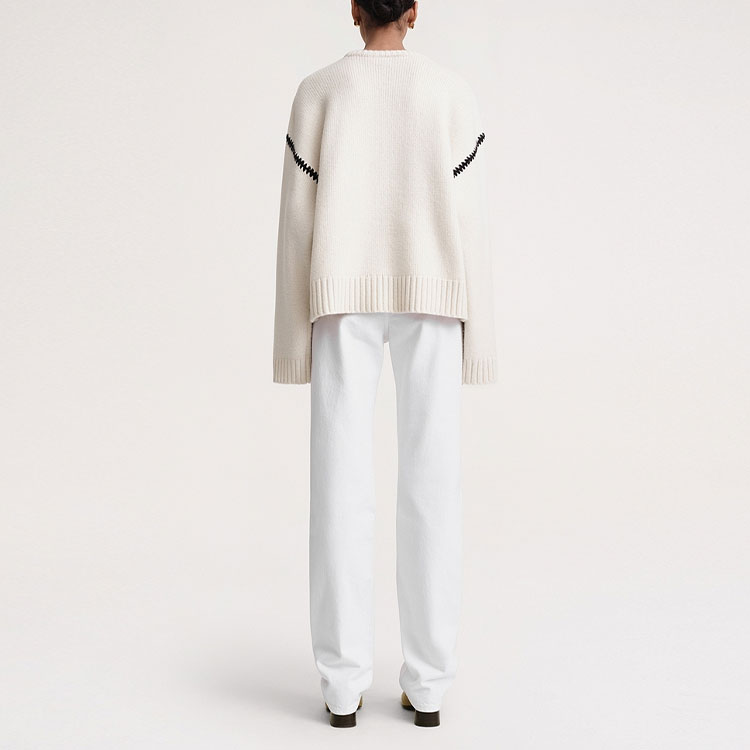 Shop (W) TOTEME SS24 對比刺繡套頭毛衣 - 白色 241WRT1025YA0004007