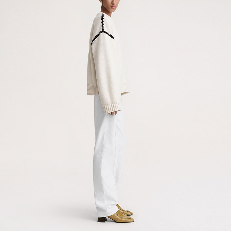 Purchase (W) TOTEME SS24 對比刺繡套頭毛衣 - 白色 241WRT1025YA0004007