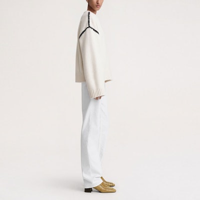 (W) TOTEME SS24 對比刺繡套頭毛衣 - 白色 241WRT1025YA0004007 Purchase (W) TOTEME SS24 對比刺繡套頭毛衣 - 白色 241WRT1025YA0004007