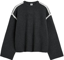 (Women) TOTEME SS24 Embroidered Wool-Blend Knit Sweater in Light Gray. 241WRT1025YA0004074 (Women) TOTEME SS24 Embroidered Wool-Blend Knit Sweater in Light Gray. 241WRT1025YA0004074