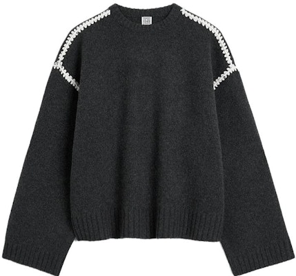 (W) TOTEME SS24 浅灰色刺绣羊毛混纺针织毛衣 241WRT1025YA0004074 Buy (W) TOTEME SS24 浅灰色刺绣羊毛混纺针织毛衣 241WRT1025YA0004074