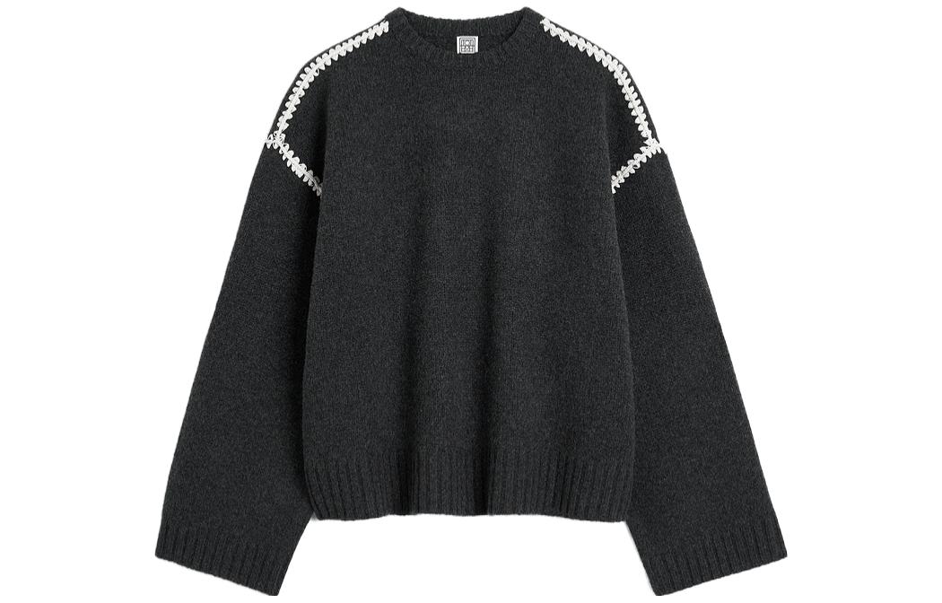 Order (W) TOTEME SS24 浅灰色刺绣羊毛混纺针织毛衣 241WRT1025YA0004074