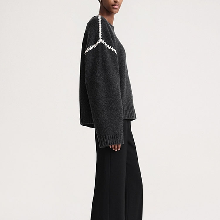 Purchase (W) TOTEME SS24 浅灰色刺绣羊毛混纺针织毛衣 241WRT1025YA0004074