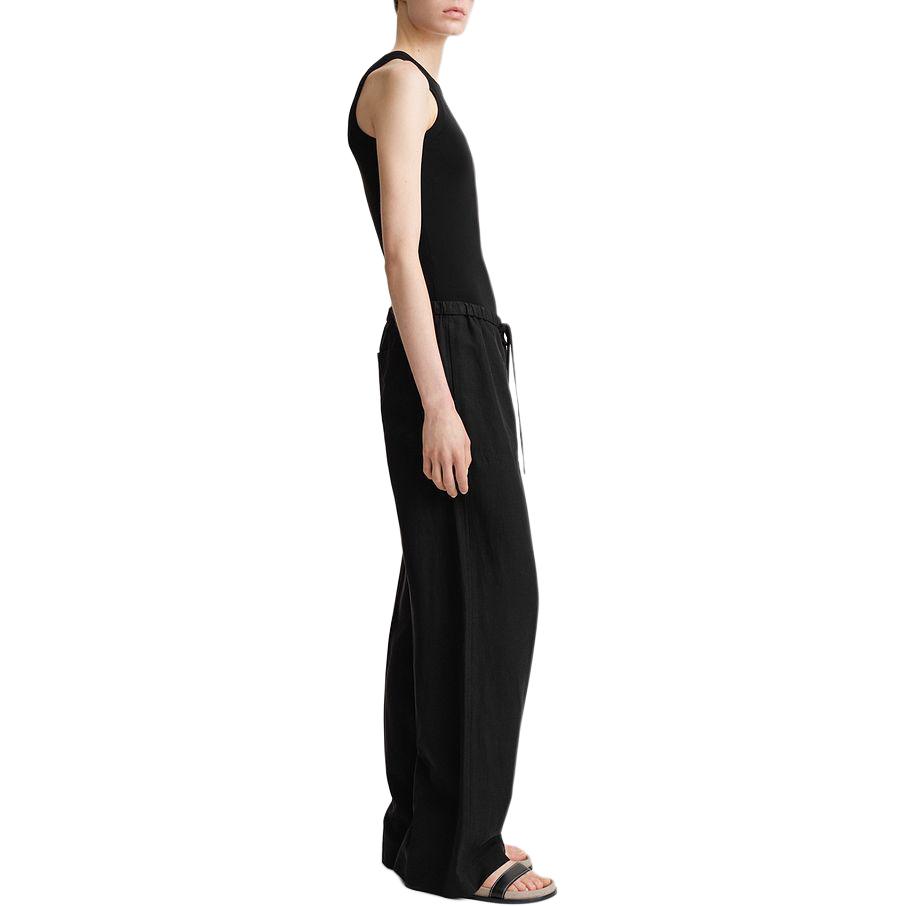 Purchase (W) TOTEME SS24 Seluar Linen Hitam High-Waist Wide-Leg dengan Drawstring. 242WRB1709FB0159001