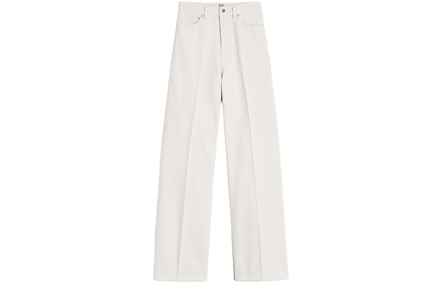(Women) TOTEME SS24  High-Waisted Pleated Wide-Leg Cotton Jeans Beige. 242WRB2429FB0083116