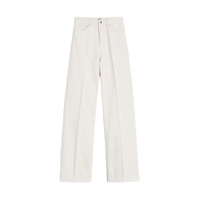 (Women) TOTEME SS24 High-Waisted Pleated Wide-Leg Cotton Jeans Beige. 242WRB2429FB0083116