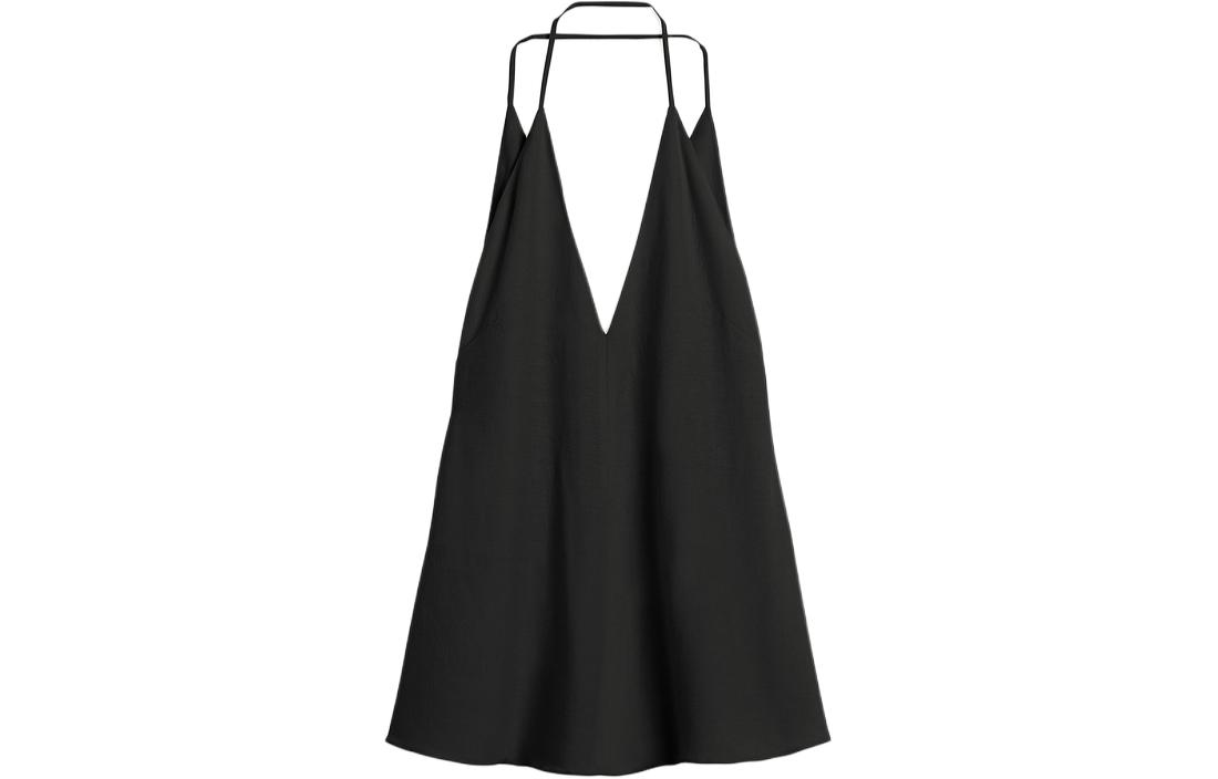 (Women) TOTEME SS24  Relaxed Fit Deep V-Neck Cross Halter Top - Black. 242WRT1688FB0115001