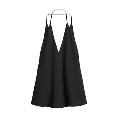 (Women) TOTEME SS24 Relaxed Fit Deep V-Neck Cross Halter Top - Black. 242WRT1688FB0115001