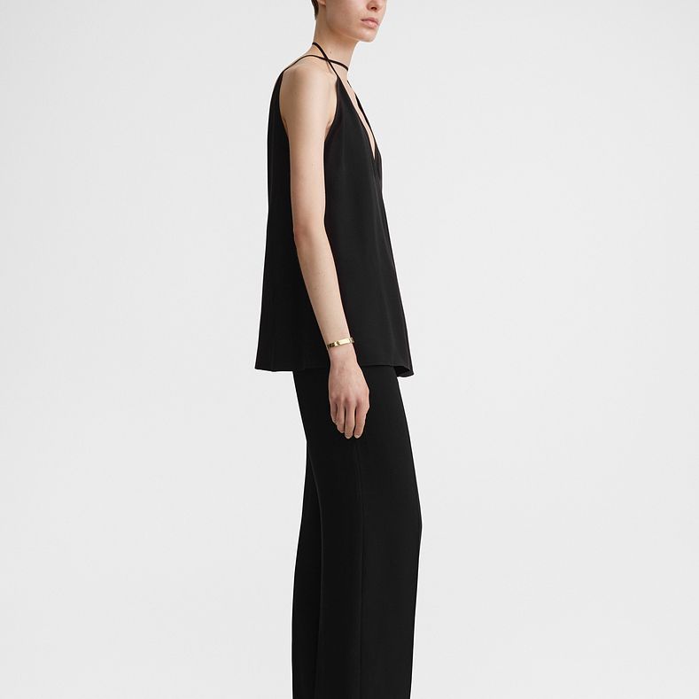 Purchase (W) TOTEME SS24 Top Halter Leher V Silang Fit Santai - Hitam. 242WRT1688FB0115001