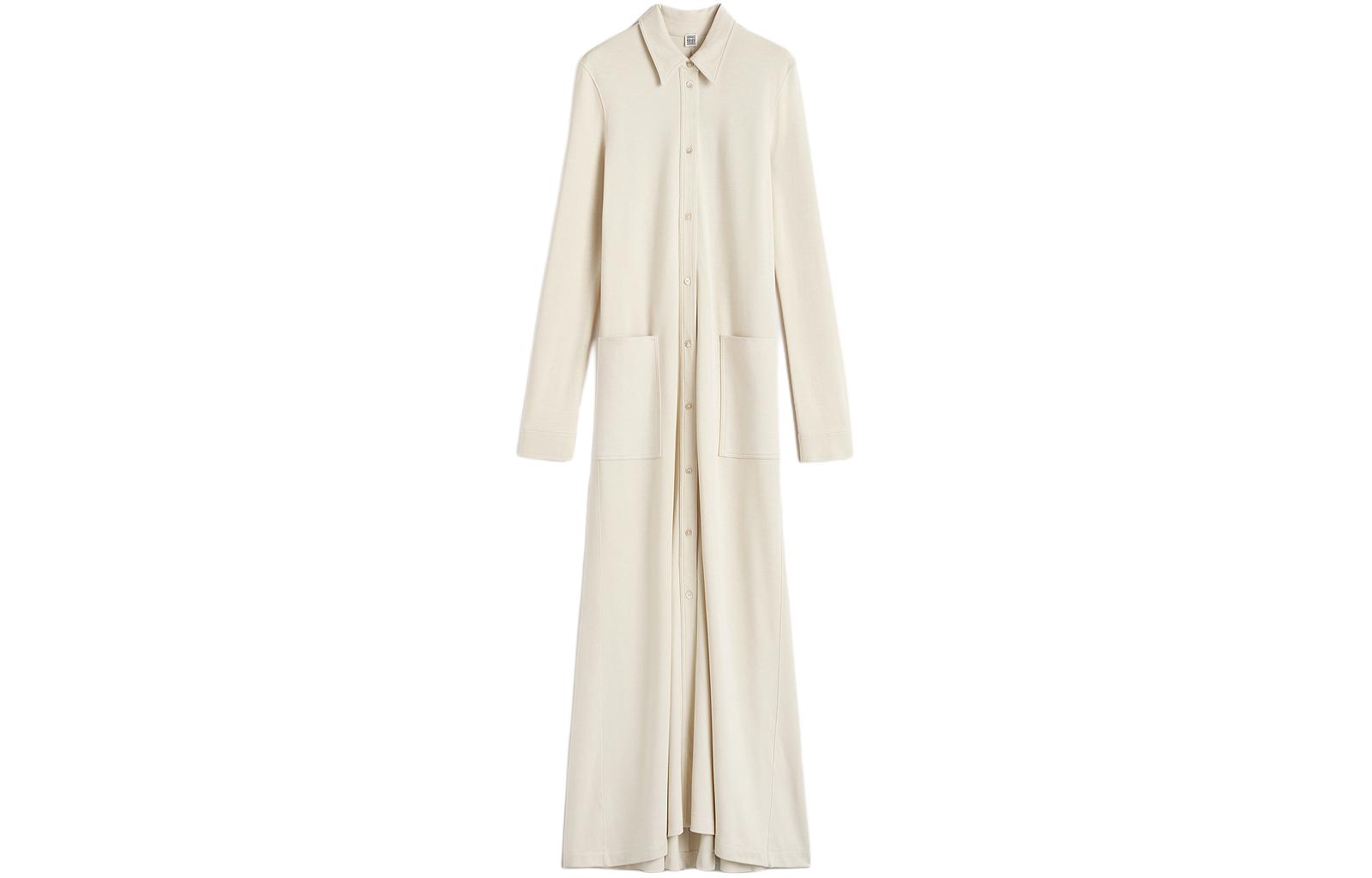 (Women) TOTEME SS24  Soft Beige Long-Sleeve Button-Up Maxi Dress 242WRD1692FB0161116