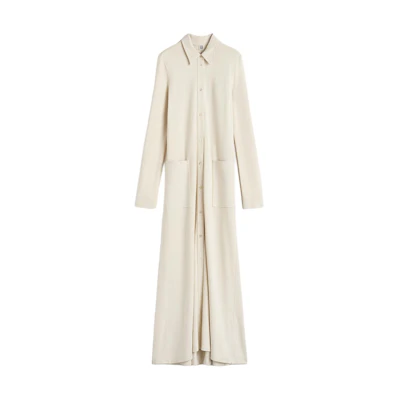 (Women) TOTEME SS24 Soft Beige Long-Sleeve Button-Up Maxi Dress 242WRD1692FB0161116