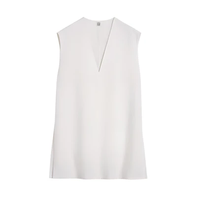 (Women) TOTEME SS24 Soft Sleeveless V-Neck Pullover Vest in Off-White. 242WRT1462FB0159059
