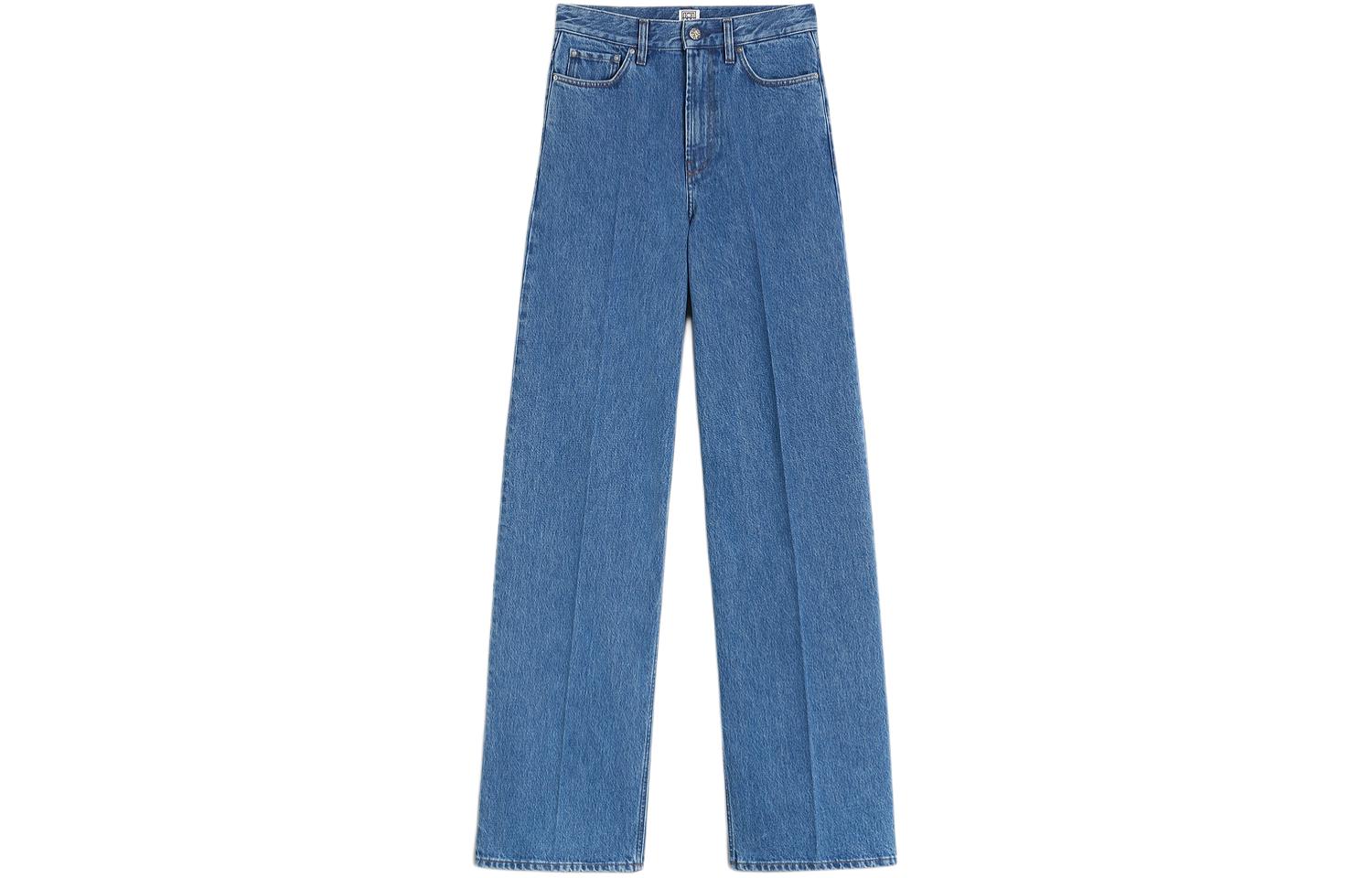 (Women) TOTEME SS24  Washed High-Waist Wide-Leg Jeans in Vibrant Blue. 242WRB2426FB0045167