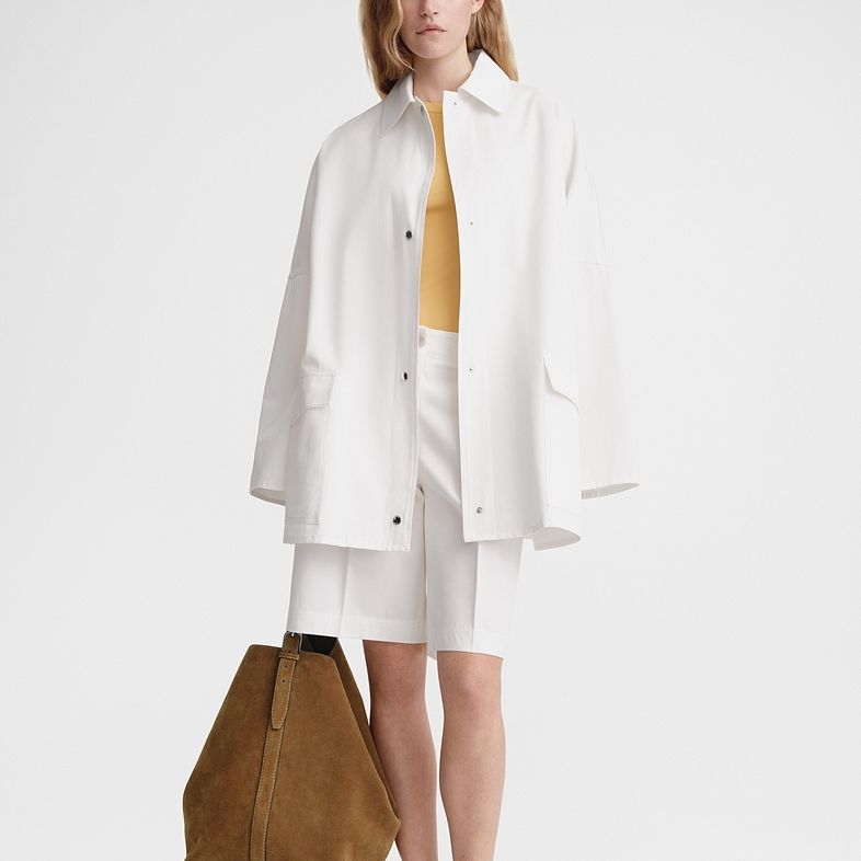 Lookbook (W) Chaqueta Blanca de Algodón Twill Oversize de Manga Larga TOTEME SS24 241WRO1050FB0103047