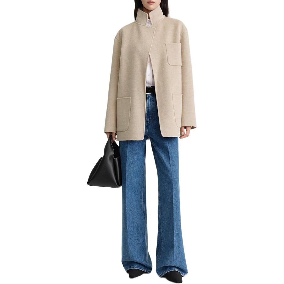 Shop (Women) TOTEME SS24 Double-Sided Wool Jacket with Pockets - Beige Mix 242WRO1613FB0006164