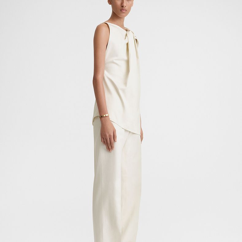 Purchase (W) TOTEME SS24 Top Tanpa Lengan Beige Wanita dengan Rekaan Twist Draped 242WRT1468FB0105116