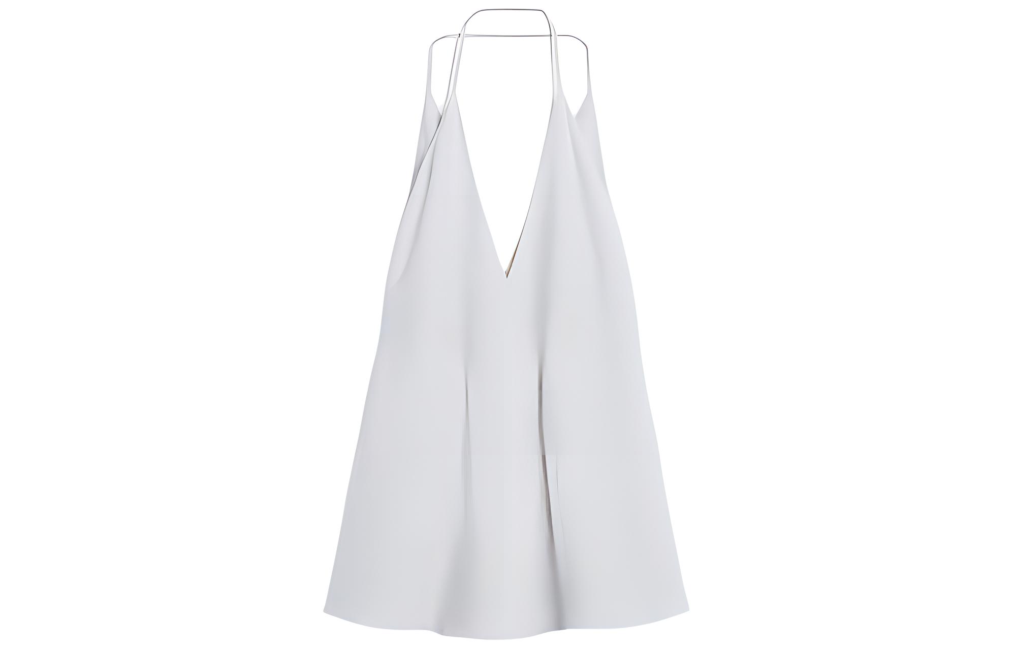 (Women) TOTEME SS24 Glacier Blue Loose Cross Halter Deep V-Neck  Top. 242WRT1688FB0115132