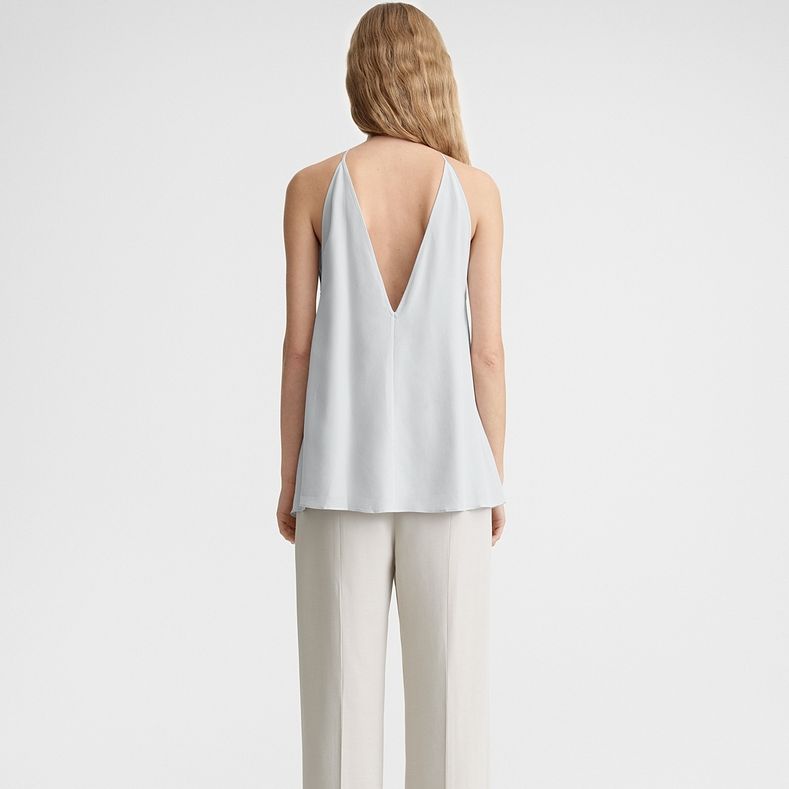 Shop (W) TOTEME SS24 Glacier Blue Longgar Halter Leher-V Dalam Baju Wanita. 242WRT1688FB0115132