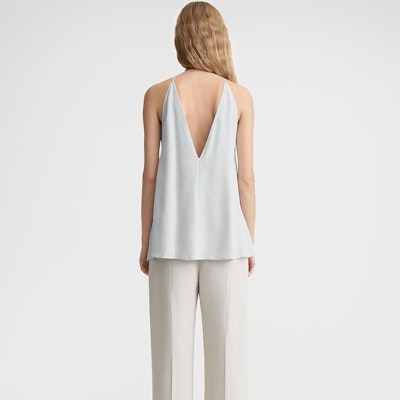 (W) TOTEME SS24 Glacier Blue Longgar Halter Leher-V Dalam Baju Wanita. 242WRT1688FB0115132 Shop (W) TOTEME SS24 Glacier Blue Longgar Halter Leher-V Dalam Baju Wanita. 242WRT1688FB0115132