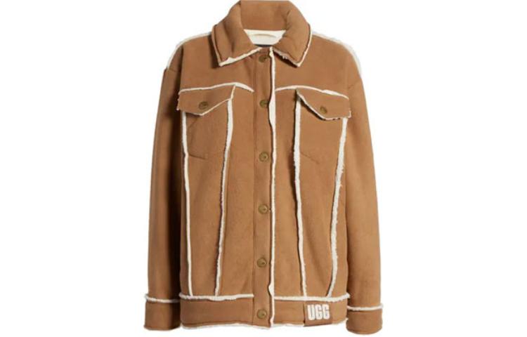 (Women) UGG  Brown Single-Breasted Long Sleeve Coat with Collar. 1144590