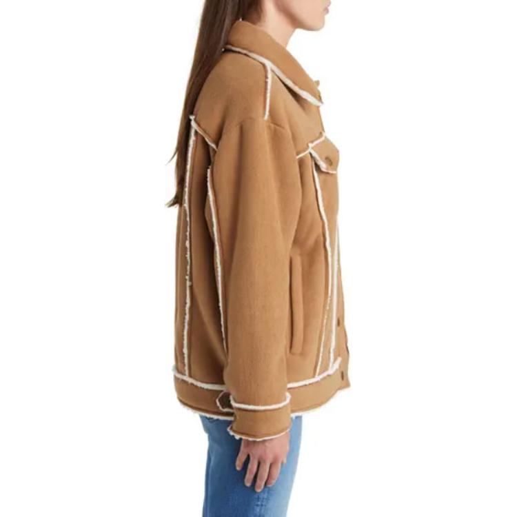 Purchase (W) Abrigo marrón UGG de manga larga con solapa y diseño sencillo. 1144590