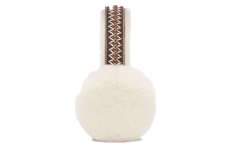 (Women) UGG  Embroidered Logo Wool Earmuffs Chestnut Color 20496-Off-white