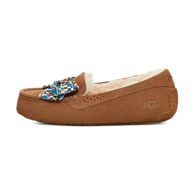 (W) UGG Ansley Bow Slippers 'Tan Blue'