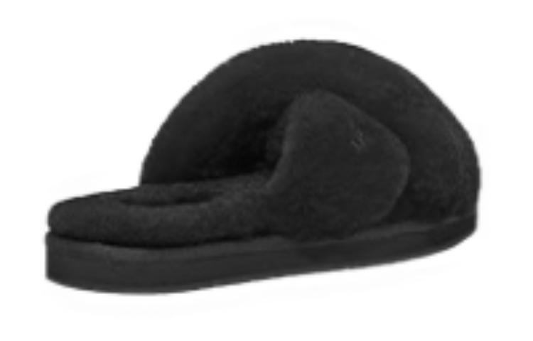 Lookbook UGG 絨面 圓頭套足 加絨保暖 舒適百搭 一字拖鞋 女款 黑色