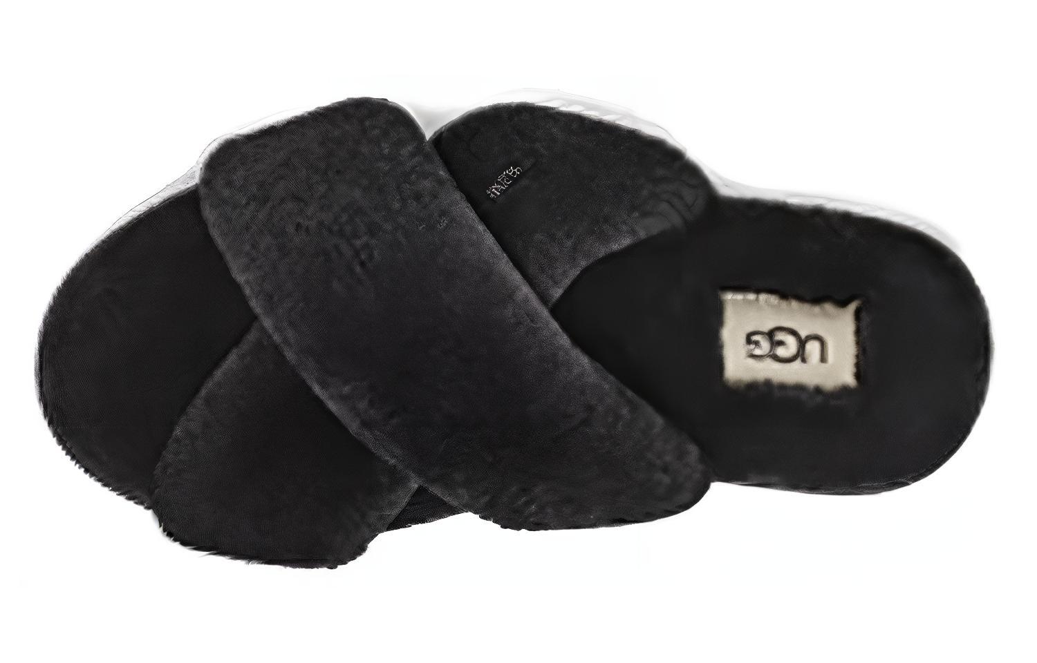 Shop UGG 絨面 圓頭套足 加絨保暖 舒適百搭 一字拖鞋 女款 黑色