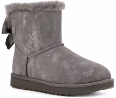 Lookbook UGG Bailey Bow Glimmer 絨面 休閒舒適 短中筒 雪地靴 女款 炭灰色