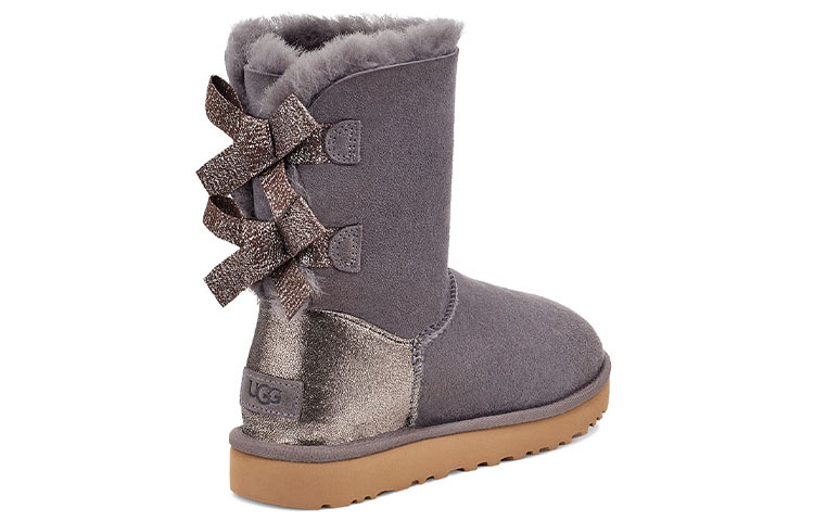 Shop UGG Bailey Glitz 女款紫灰色牛反绒蝴蝶结舒适休閒中筒雪地靴