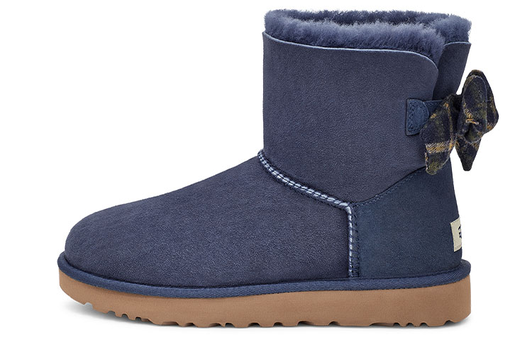 (W) UGG Mini Bailey Bow Plaid Ribbon 'Navy Blue Grey'