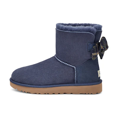 (W) UGG Mini Bailey Bow Plaid Ribbon 'Navy Blue Grey'