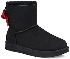 Lookbook UGG Bailey Bow 格紋絲帶 二層牛皮 舒適蝴蝶結 中短筒 雪地靴 女款 黑色