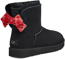 Shop UGG Bailey Bow 格紋絲帶 二層牛皮 舒適蝴蝶結 中短筒 雪地靴 女款 黑色