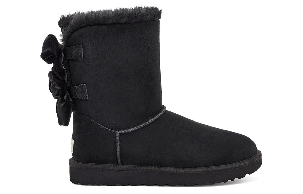 (W) UGG Bailey Bow Velvet Snow Boots Black 圖 2