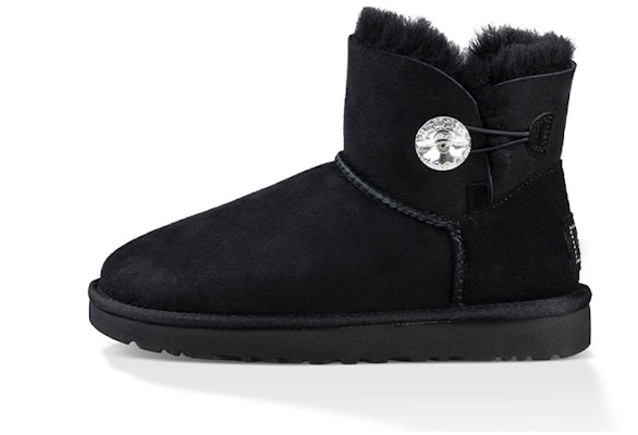 (Women) UGG Mini Bailey Button Bling Fleece Lined 'Black White' 1016554-BLK Buy (Women) UGG Mini Bailey Button Bling Fleece Lined 'Black White' 1016554-BLK