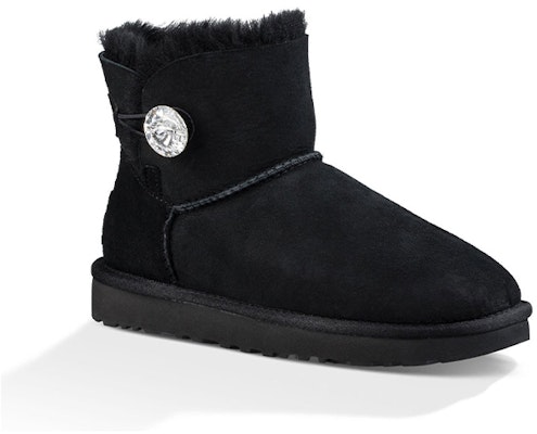 (Women) UGG Mini Bailey Button Bling Fleece Lined 'Black White' 1016554-BLK Order (Women) UGG Mini Bailey Button Bling Fleece Lined 'Black White' 1016554-BLK